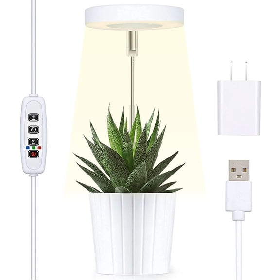 DONGPAI LED Grow Light for Indoor Plants - Full Spectrum Halo Plant Light with Auto On/Off Timer 4/8/12H, Height Adjustable Dimmable Plant Growing Lamp for Small & Medium Houseplants, Succulents