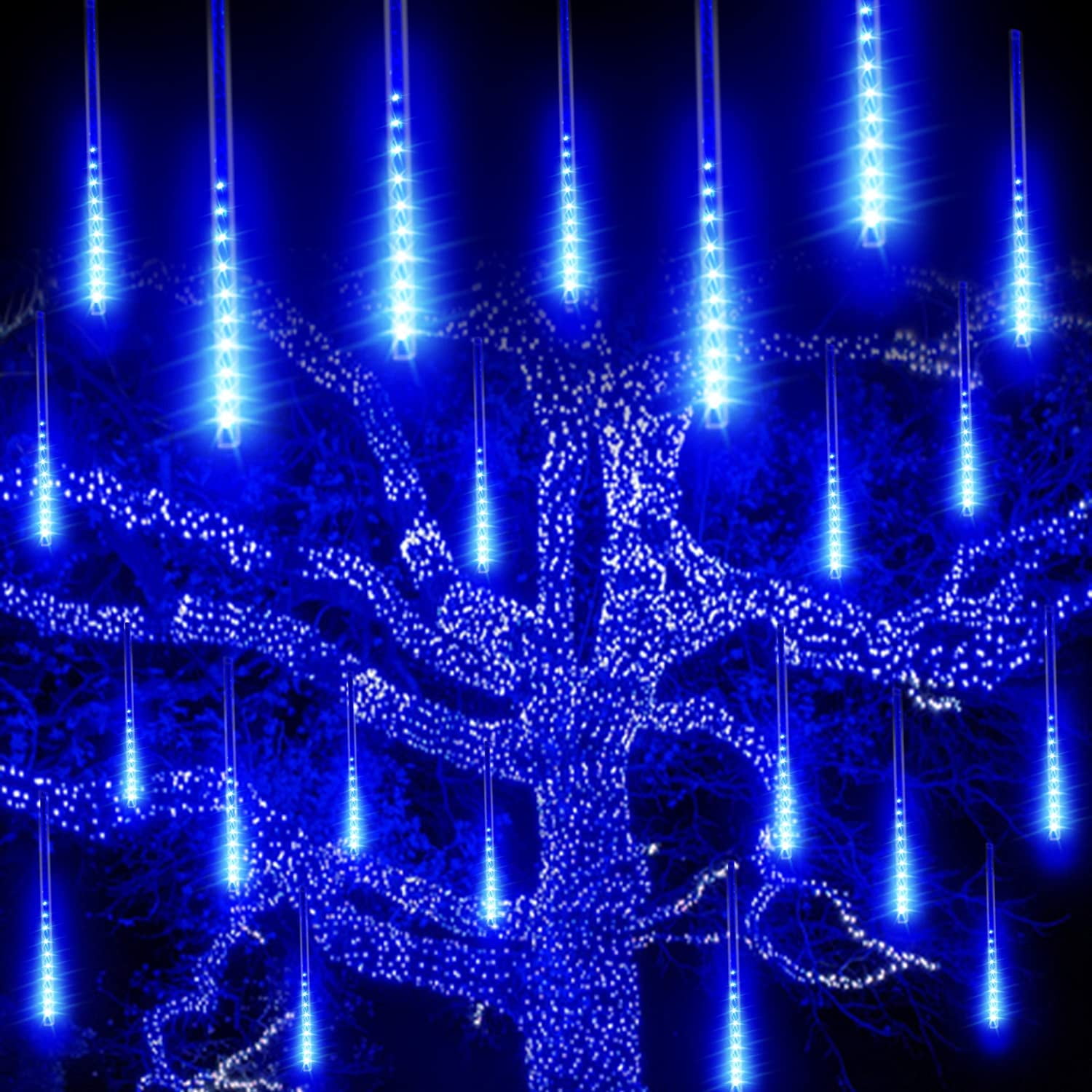 DONGPAI Meteor Shower Lights Outdoor, 11.8 Inch 8 Tube Icicle Lights, Waterproof Meteor Christmas Lights Outdoor, Hanging Falling Rain Lights for Xmas Tree Outside Holiday Decoration