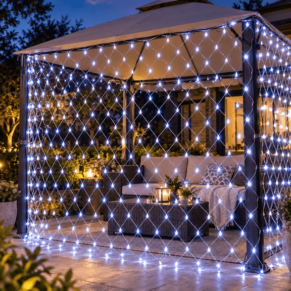 DONGPAI LED Net Lights Outdoor Waterproof, 8 Modes Connectable Mesh String Lights with Tail Plug, Plug in Fairy Net Bush Lights for Christmas Tree, Hedge, Patio, Holiday Party Decor, White