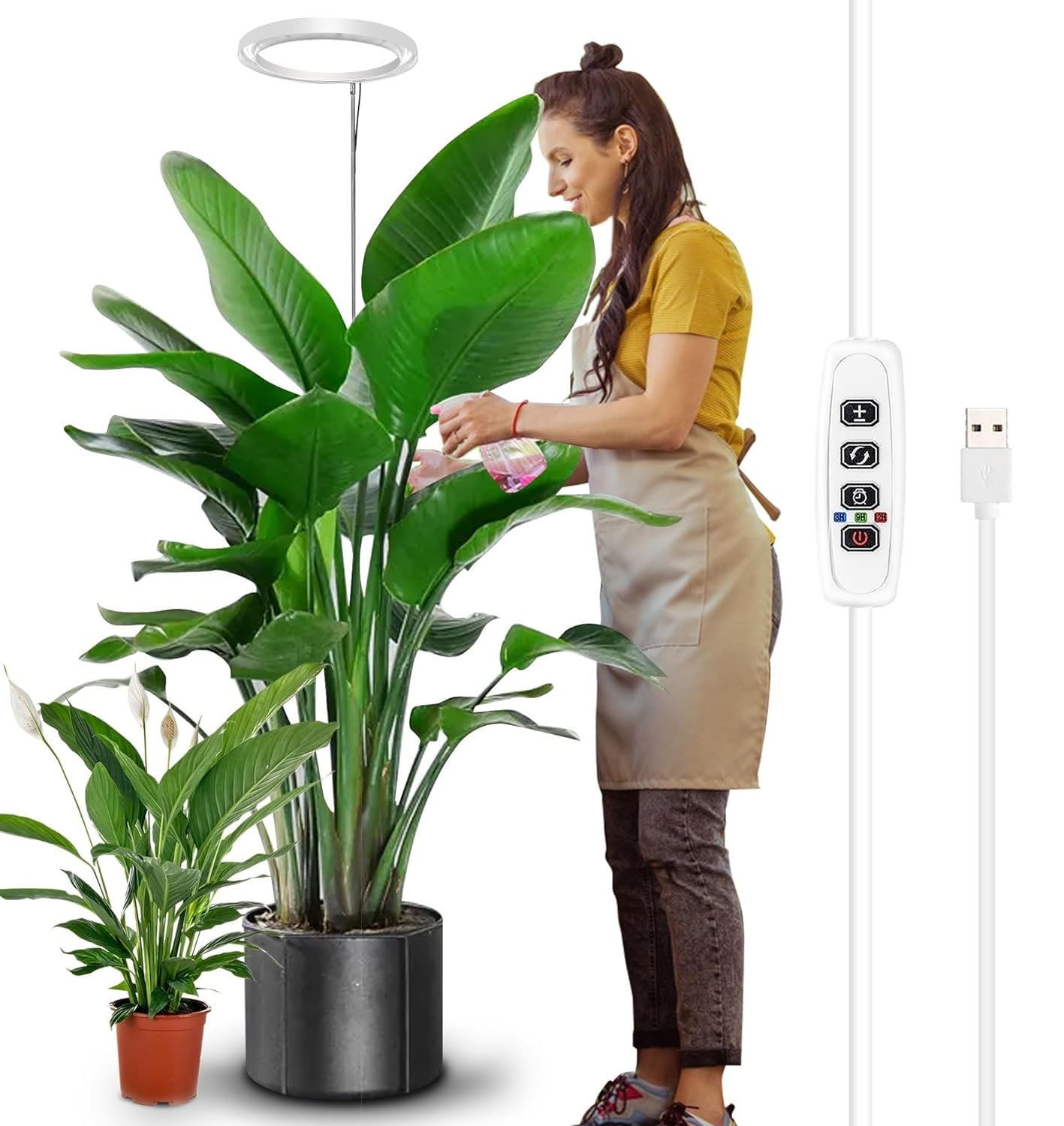 DONGPAI LED Plant Grow Lights for Indoor Plants, 13.7-61.1inch Height Full Spectrum 72LEDs Adjustable Large Growing Lamp with Auto On/Off Timer Dimmable Brightness
