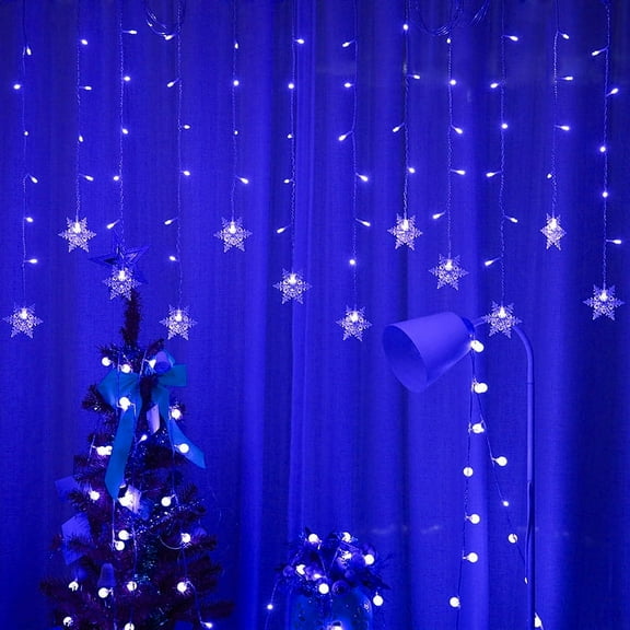 DONGPAI LED Snowflake Window Curtain String Lights, 96 LED Memory 8 Modes Flashing Window Hanging Lights, Waterproof Xmas Fairy Light Outdoor Party Home Decor