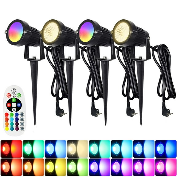 DONGPAI LED Spotlights Outdoor, 16 Color Changing RGB Solar Landscape Path Lights, IP65 Waterproof Outdoor Flood Light with Remote Control for Garden Pathway Yard