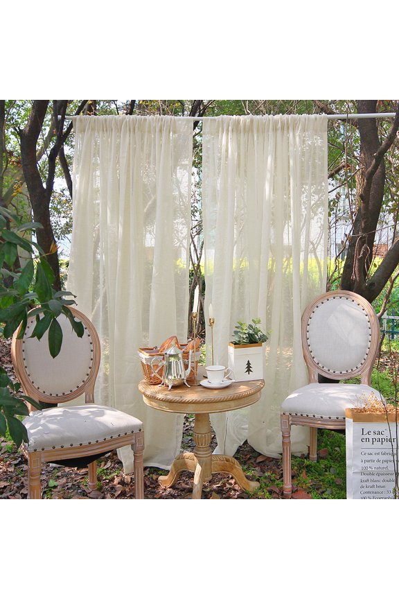 Linen Outdoor Sheer Curtain, Vintage Buff Rod Pocket Window Sheer Drapes Screening Curtains for Home Party Picnic Decor, 1 Panel