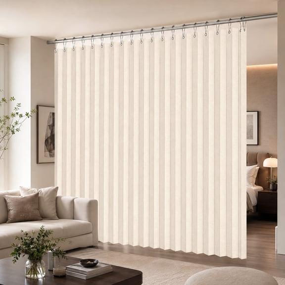 DONGPAI Linen Textured Room Divider Curtain 100 Inch Wide, Waterproof Privacy Screen Curtain with Memory Shape Pleats & Grommet Top, Partition for Bedroom, Shared Space, 1 Panel, Beige, 100''x 84''