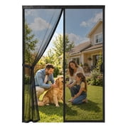 DONGPAI Magnetic Screen Door, Heavy Duty Reinforced Mesh Hands-Free Windproof Weighted Bottom Self-Sealing Net for Patio Sliding Doors, Keeps Bug Mosquito Out, Frame Hook & Loop, 36x 80, Black