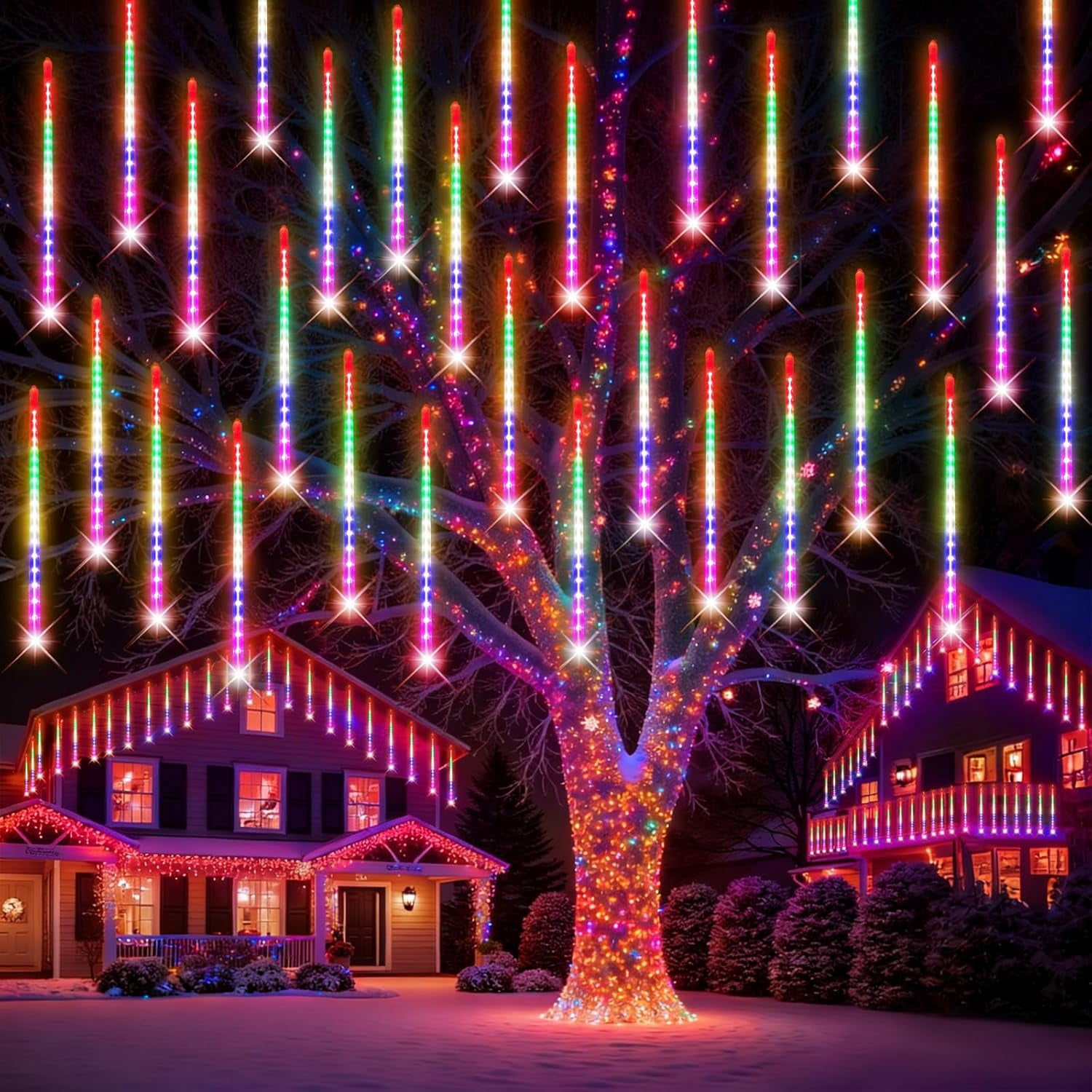 DONGPAI Meteor Shower Lights Outdoor, 20 Inch 8 Tube Icicle Lights, Waterproof Meteor Christmas Lights Outdoor, Hanging Falling Rain Lights for Xmas Tree Outside Holiday Decoration