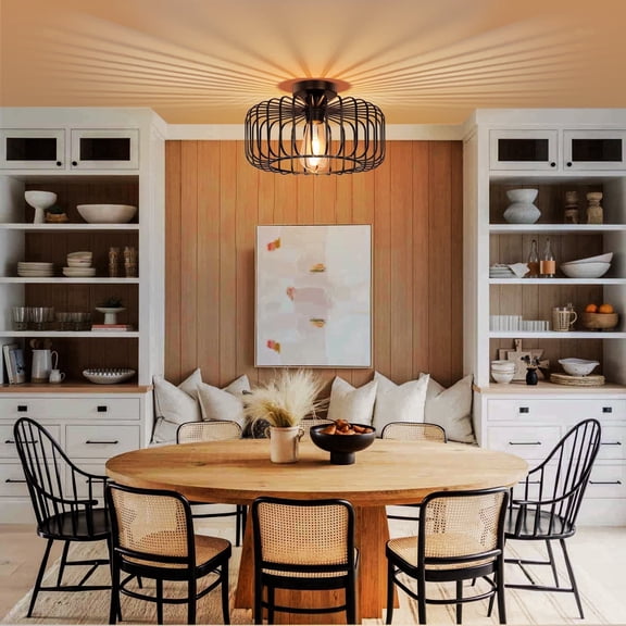 DONGPAI Black Industrial Flush Mount Ceiling Light, 11.8" Modern Farmhouse Kitchen Lighting Fixtures Close to Ceiling Light for Hallway Entryway Bedroom Bathroom (Bulb Included)