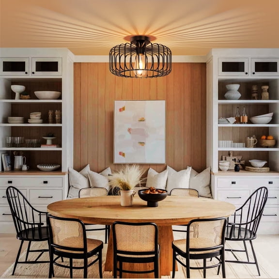 DONGPAI Black Industrial Flush Mount Ceiling Light, 11.8" Modern Black Farmhouse Kitchen Lighting Fixtures Close to Ceiling Light for Hallway Entryway Bedroom Bathroom (Bulb Included)