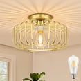 thumbnail image 1 of DONGPAI Modern Gold Flush Mount Light Fixture 11.8" Industrial Metal Cage Semi Flush Mount Ceiling Light for Hallway Living Room Kitchen Entryway Farmhouse (With Bulb), 1 of 9