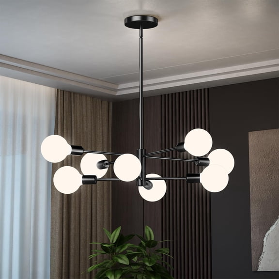 DONGPAI Modern Sputnik Chandelier 8-Light Industrial Ceiling Lights Fixture, Black Semi Flush Mount Ceiling Light for Dining Room Bedroom Hallway Living Room (Bulb Not Included)