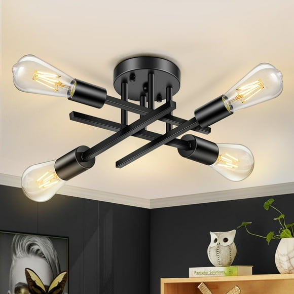DONGPAI Modern Sputnik Chandelier Ceiling Light Fixtures, 4-Lights Industrial Dining Room Light Fixture Semi Flush Mount Ceiling Light for Kitchen Bathroom Living Room Bedroom Hallway