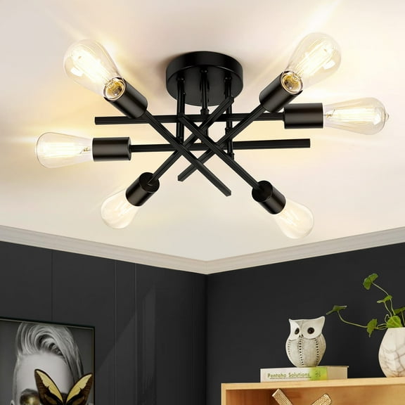 DONGPAI Modern Sputnik Chandelier Ceiling Light Fixtures, 6-Lights Industrial Dining Room Light Fixture Semi Flush Mount Ceiling Light for Kitchen Bathroom Living Room Bedroom Hallway