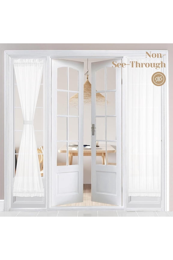 Non-See-Through Sidelight French Door Curtains, Rod Pocket Privacy Sheer Curtains for Glass Door Window Kitchen Door Curtain, 25"x 72", 1 Panel