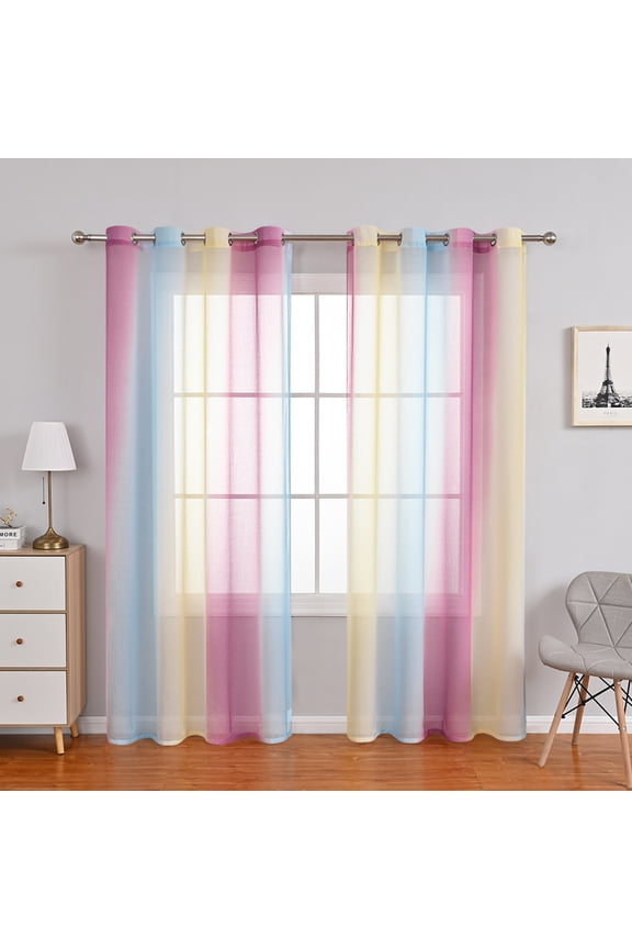 Ombre Semi Sheer Window Curtains, Gradient Transparent Voile Drapes Grommet Sheer for Bedroom Girls Gift Wedding Party Backdrop, 1 Panel