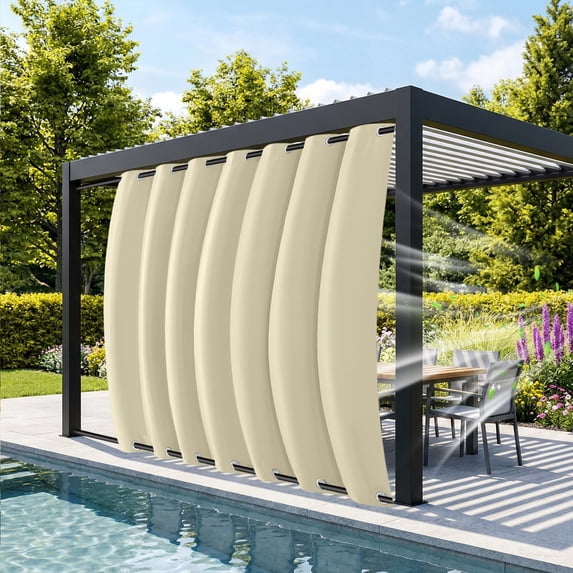DONGPAI 100" Wide Outdoor Curtains for Patio Waterproof Blackout Privacy UV Resistant with Top and Bottom Grommet for Porch, Gazebo, Pergola, 100"x 96", Beige, 1 Panel