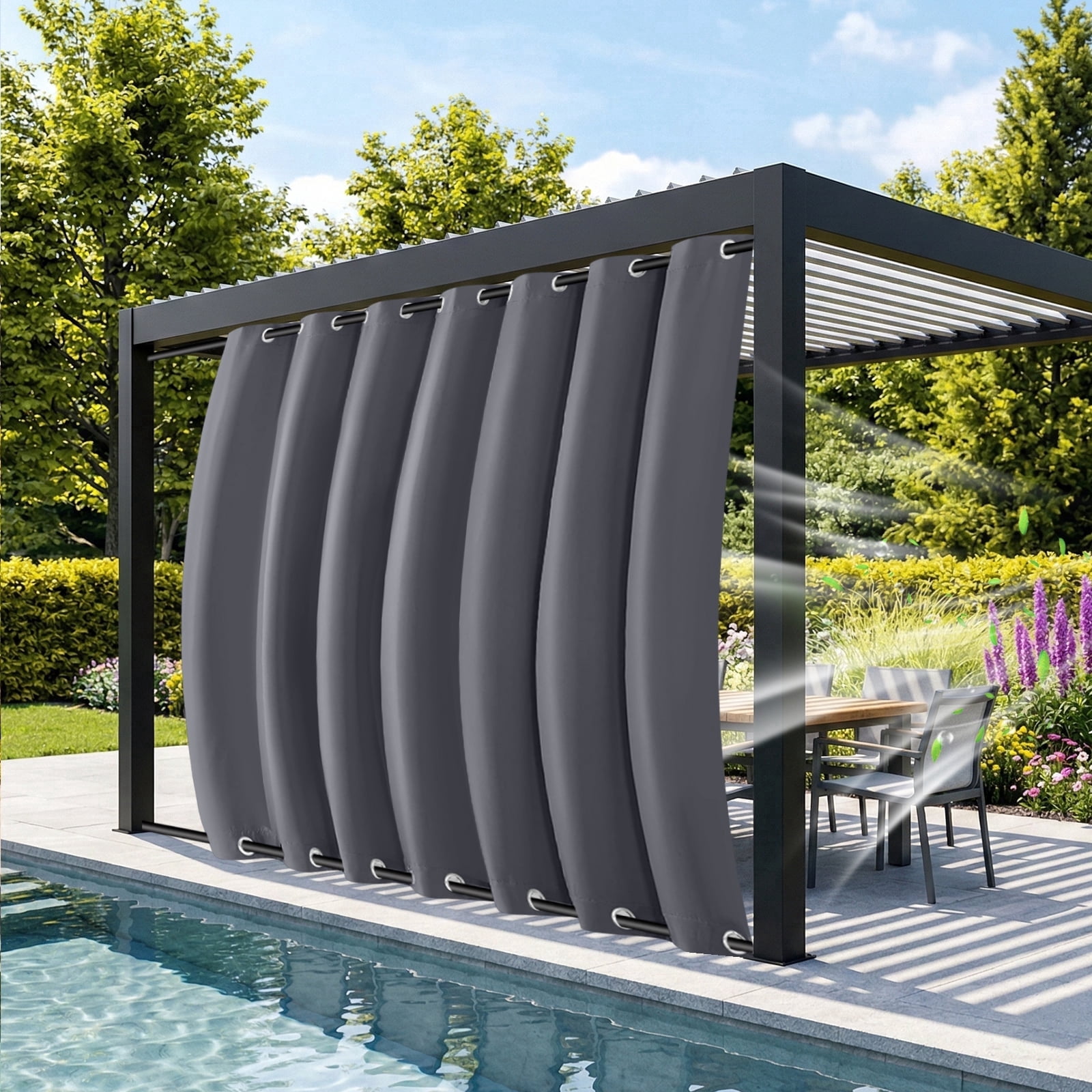 DONGPAI 100" Wide Outdoor Curtains for Patio Waterproof Blackout Privacy UV Resistant with Top and Bottom Grommet for Porch, Gazebo, Pergola, 100"x 96", Dark Gray, 1 Panel