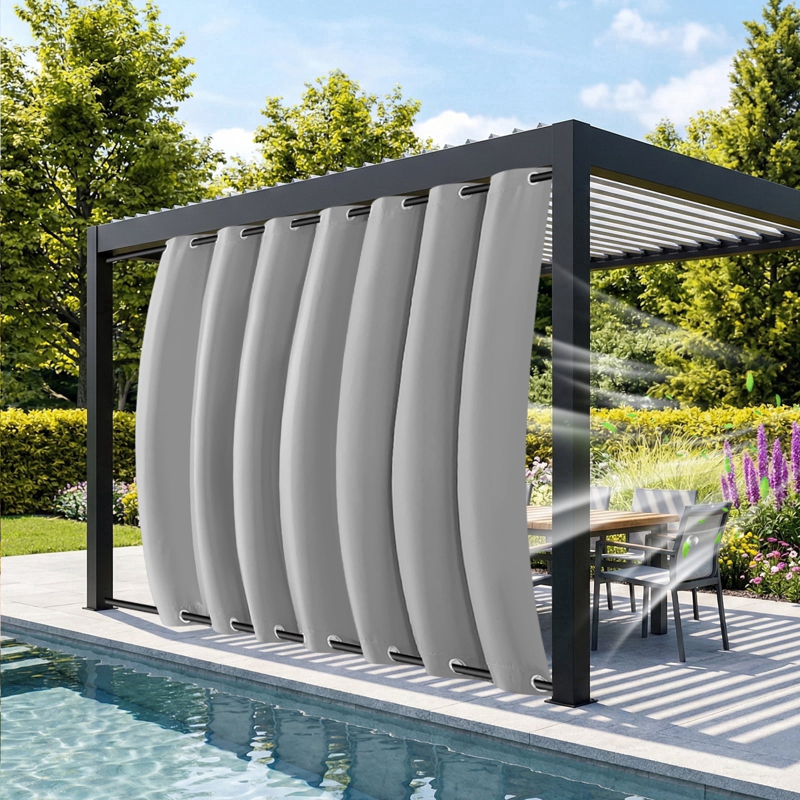 DONGPAI 100" Wide Outdoor Curtains for Patio Waterproof Blackout Privacy UV Resistant with Top and Bottom Grommet for Porch, Gazebo, Pergola, 100"x 96", Gray, 1 Panel