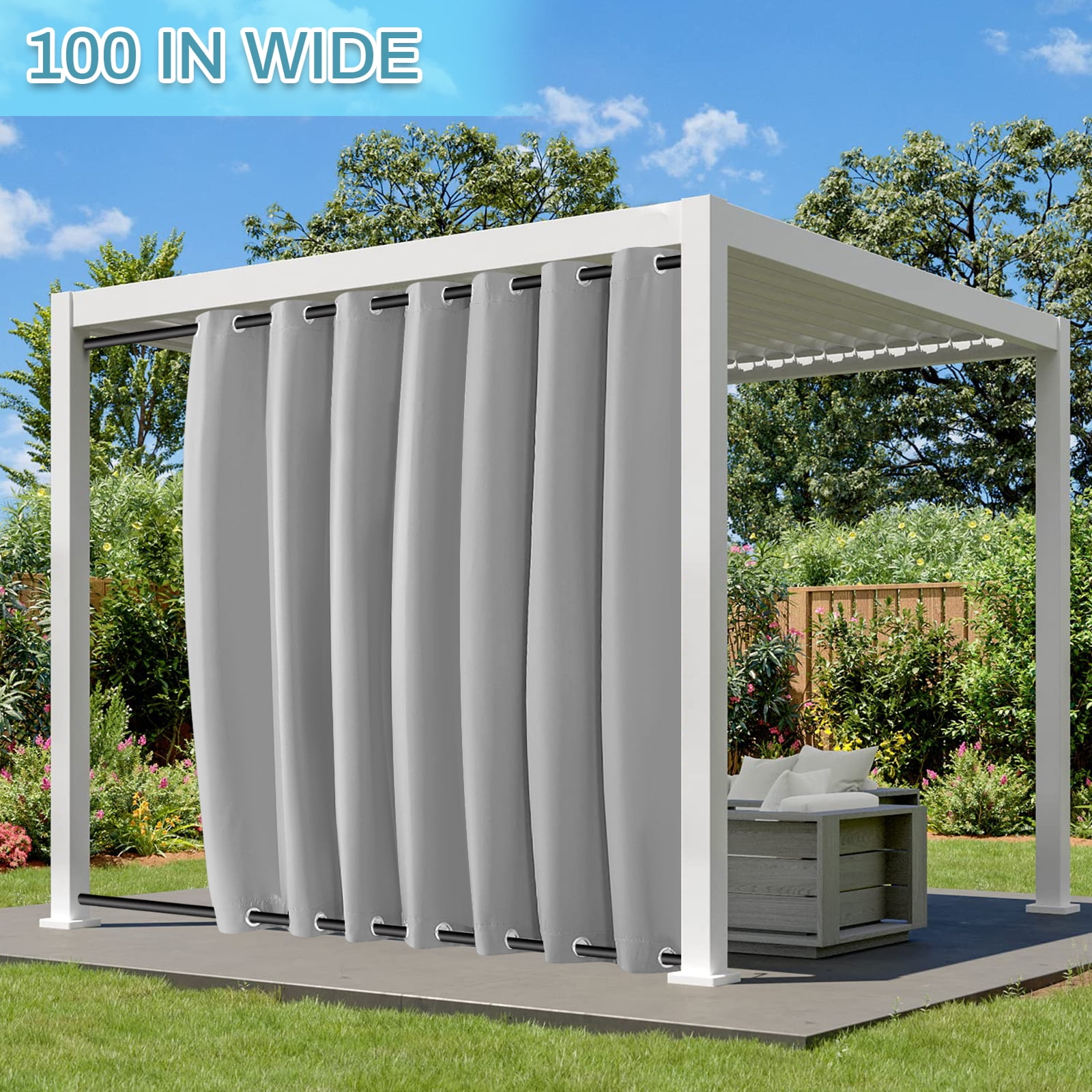 DONGPAI Outdoor Curtains for Patio Waterproof Blackout Privacy UV Resistant with Top and Bottom Grommet for Porch, Gazebo, Pergola, 100 x 84 Inches, Gray, 1 Panel