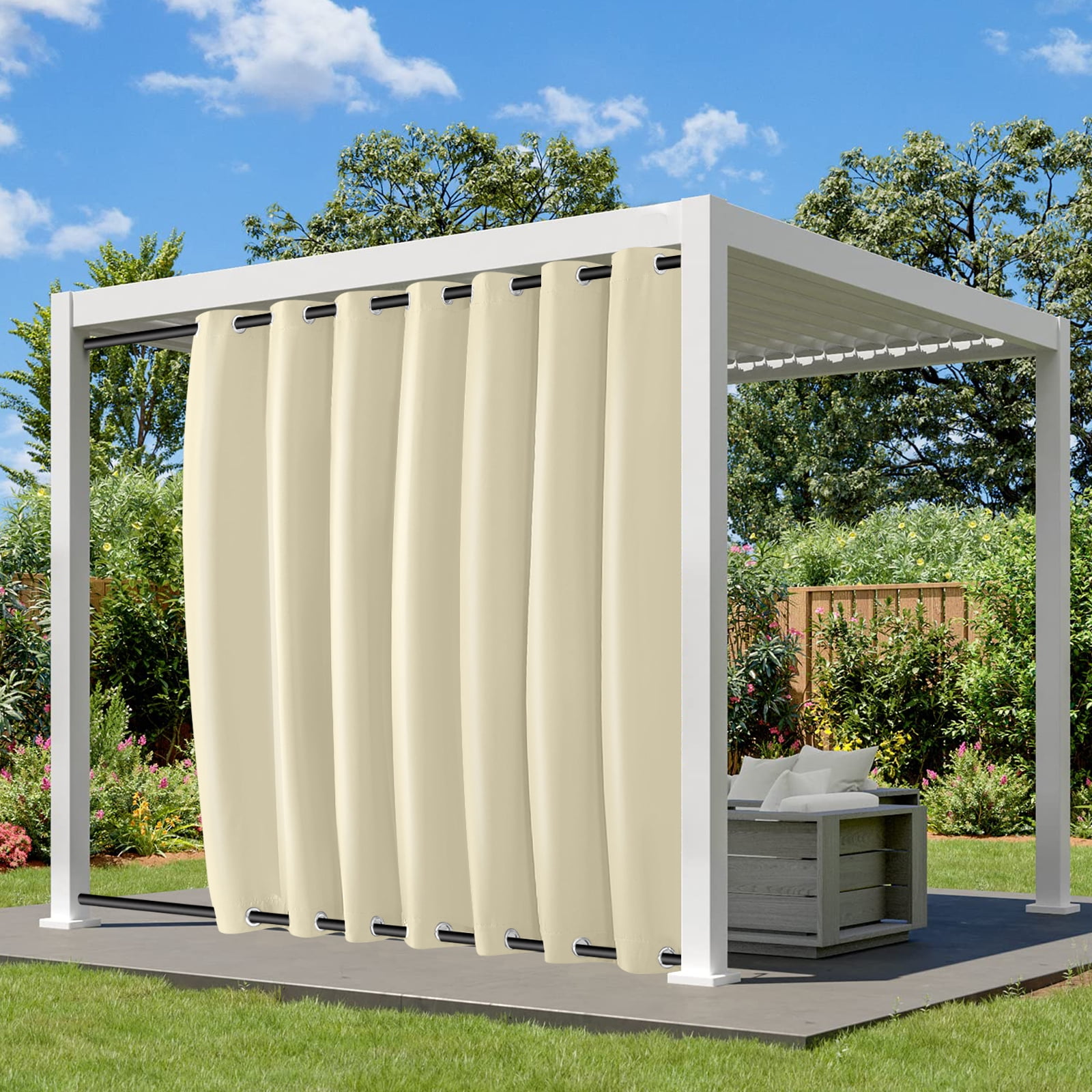 DONGPAI Outdoor Curtains, Waterproof, 100x96in, Weighted Grommet Drapes