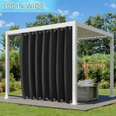DONGPAI Outdoor Curtains for Patio Waterproof Blackout Privacy UV Resistant with Top and Bottom Grommet for Porch, Gazebo, Pergola, 100 x 96 Inches, Black, 1 Panel