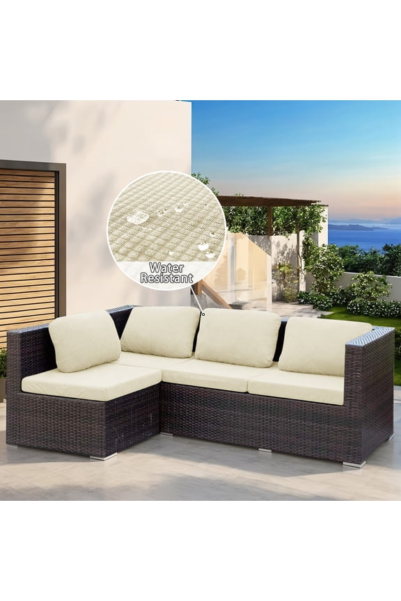 Outdoor Cushion Covers Waterproof for Patio Furniture, Stretch Couch Cushion Slipcovers 1-Piece Jacquard Sofa Seat Protector, Replacement Rectangle Cover for Sectional RV, Beige, 1 Seat