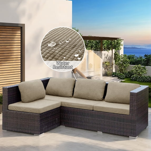DONGPAI Outdoor Cushion Covers Waterproof for Patio Furniture, Stretch Couch Cushion Slipcovers 1-Piece Jacquard Sofa Seat Protector, Replacement Rectangle Cover for Sectional RV, Sand, 2 Seat