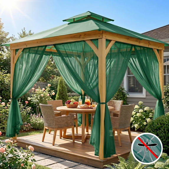 DONGPAI Outdoor Mosquito Netting for Patio - DIY Cut to Size High Density Bug Screen Mesh Lightweight Outdoor Sheer Curtains for Gazebo Pergola Porch - Rod Pocket Hang, 5.2 ft x 10 ft (1 Panel)
