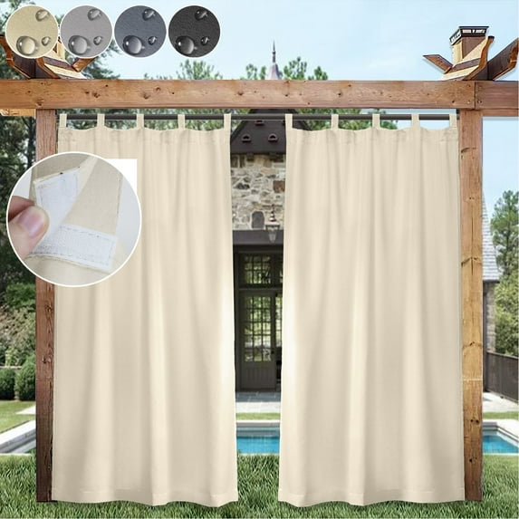 DONGPAI Outdoor Patio Curtains Waterproof 52" x 108" Blackout Tab Top Privacy Thermal Insulated Curtains for Pergola Porch, 1 Panel, Beige