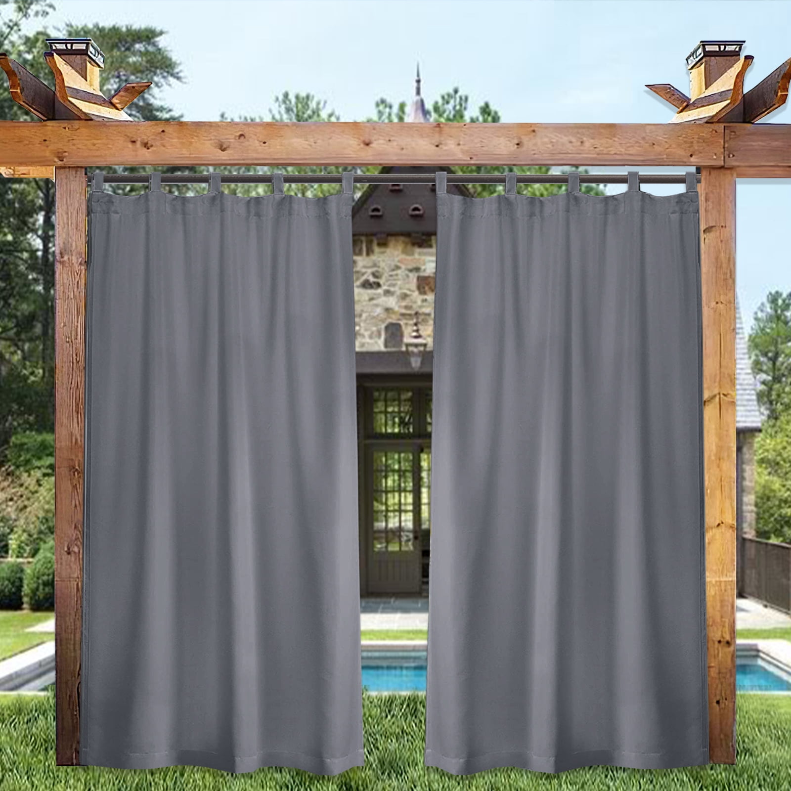 DONGPAI Outdoor Patio Curtains Waterproof 52" x 84" Blackout Tab Top Privacy Thermal Insulated Curtains for Pergola Porch, 1 Panel, Dark Gray