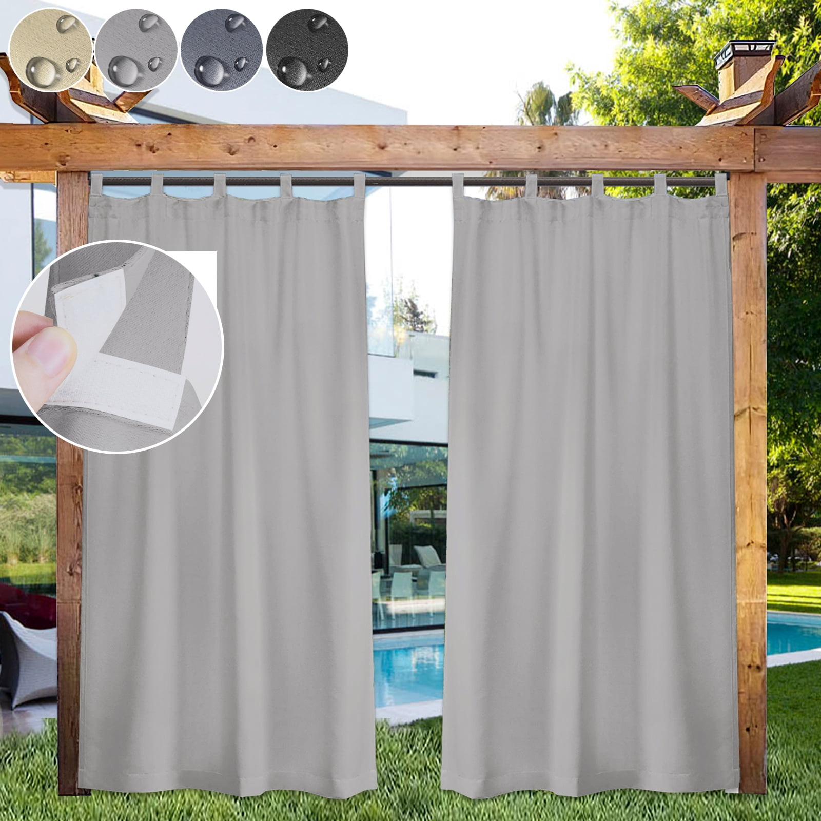 DONGPAI Outdoor Patio Curtains Waterproof 52" x 96" Blackout Tab Top Privacy Thermal Insulated Curtains for Pergola Porch, 1 Panel, Light Gray