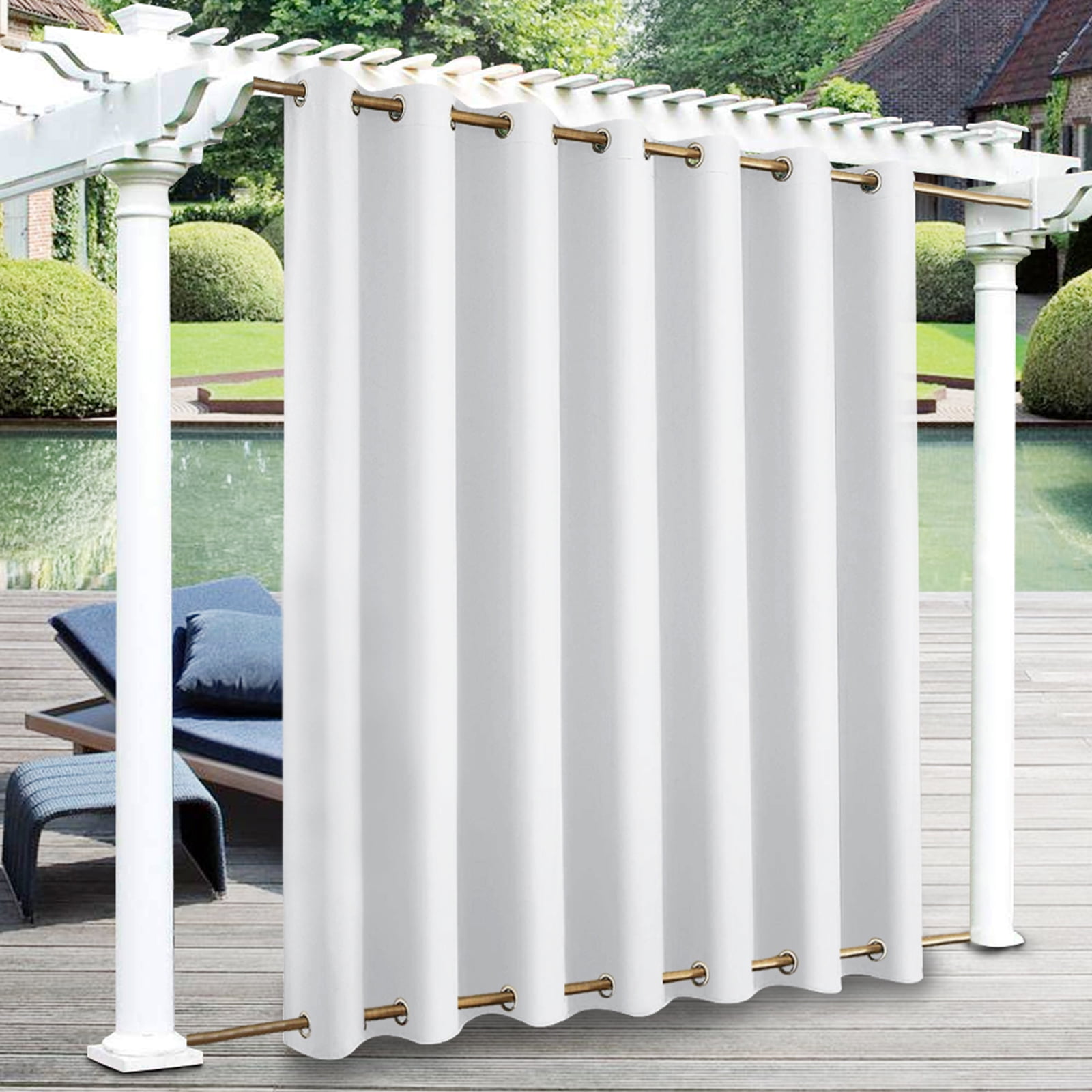 DONGPAI Outdoor Patio Curtains Waterproof Rustproof Top and Bottom Grommet Sunlight Blocking Curtain Heavyweight Drapes Keep Privacy for Yard/Porch, 100''x 84'', White, 1 Panel