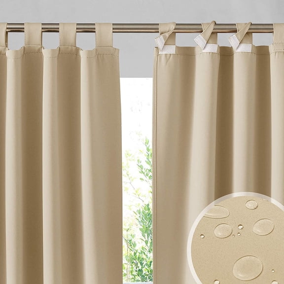 DONGPAI Patio Curtains Outdoor Extra Wide, Detachable Top Waterproof Outdoor Blackout Curtains Drapes for Porch Pergola Gezebo, 1 Panel, 100''x 84'', Beige