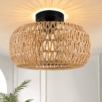 DONGPAI Boho Light Fixtures Ceiling Mount, 11.8" Rattan Mini Chandelier Hand Woven Wicker Semi Flush Mount Ceiling Light for Bedroom Kitchen Hallway Entryway Living Room (Bulb Included)