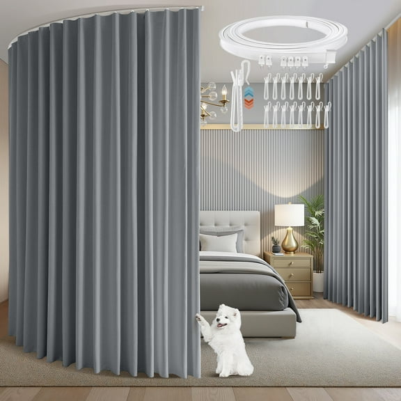 DONGPAI Room Divider Curtains Blackout Privacy Curtain Flexible Ceiling Track Thermal Insulated Noise Reduction Curtains for Living Room Bedroom Partition Separator, 1 Panel, Gray, 100"x 84"