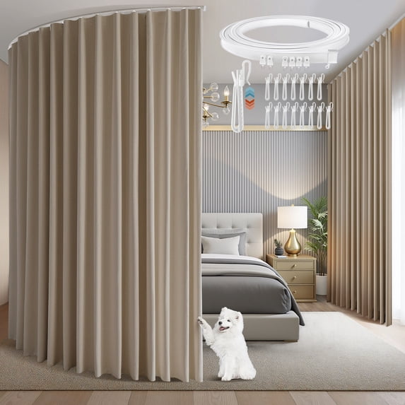 DONGPAI Room Divider Curtains Blackout Privacy Curtain Flexible Ceiling Track Thermal Insulated Noise Reduction Curtains for Living Room Bedroom Partition Separator, 1 Panel, Khaki, 100"x 84"