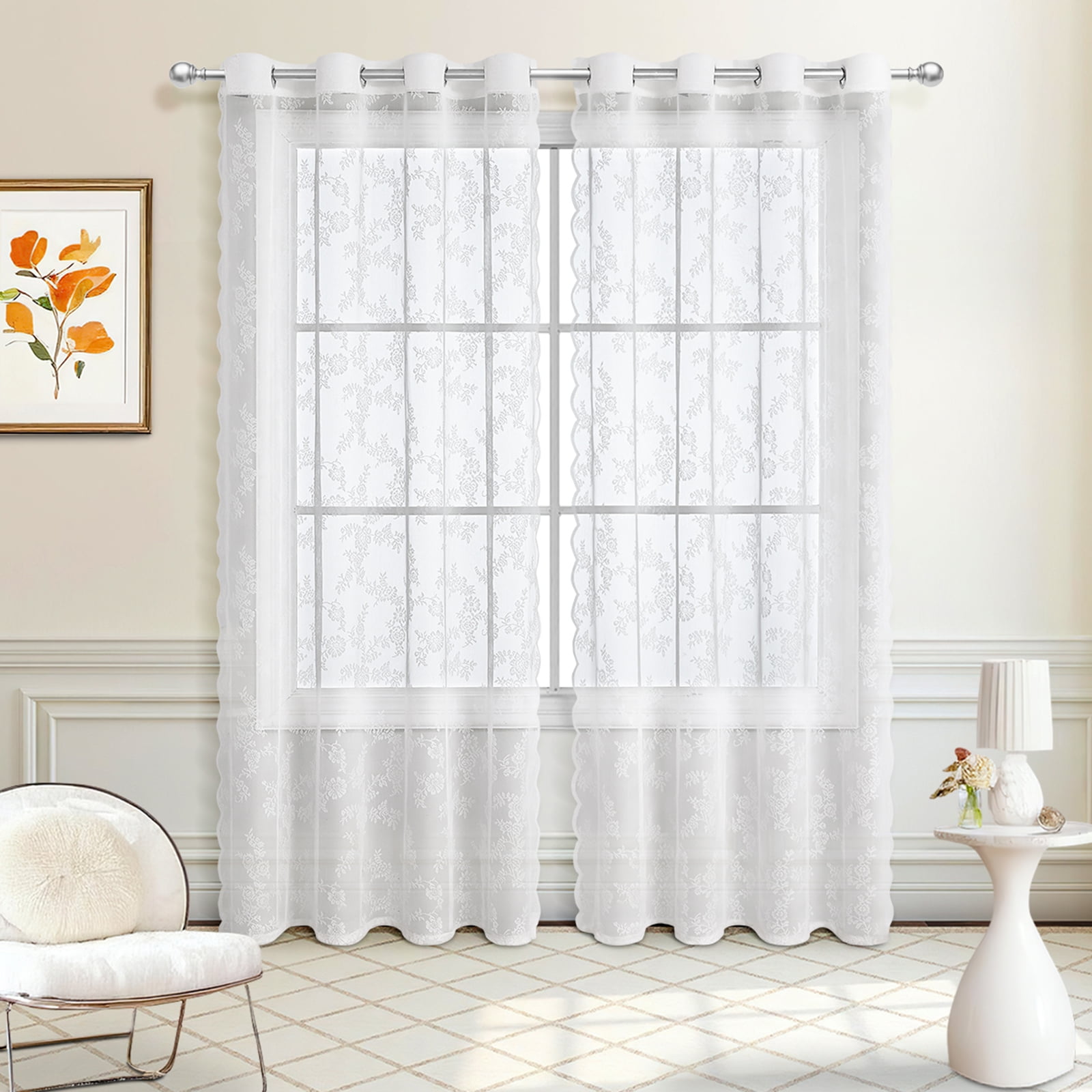 DONGPAI SemiSheer Lace Curtains for Bedroom, Grommet Elegant Window