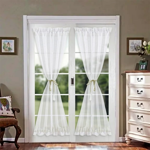 DONGPAI Sheer French Door Curtain Panels, Rod Pocket Voile Window Drapes for Front Sliding Glass Door, 2 Panels