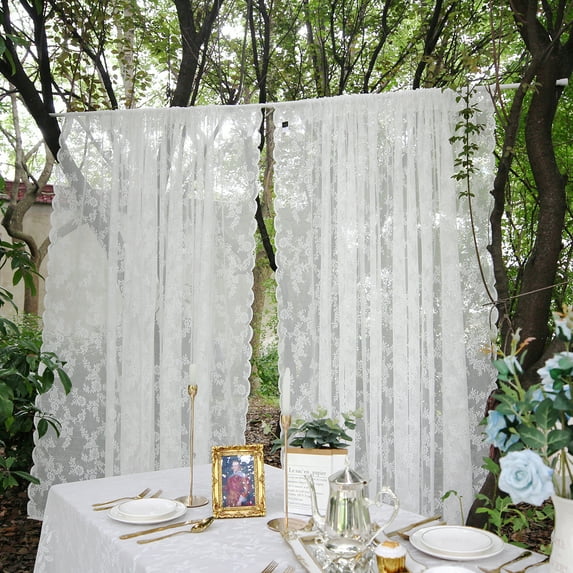 DONGPAI Sheer Lace Curtains for Bedroom, Rod Pocket Elegant Floral Kitchen Window Curtains for Home Living room Bedroom Party Picnic Decor, 59" x 90", 1 Panel