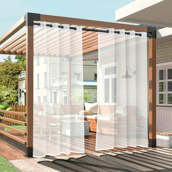 DONGPAI Sheer Outdoor Curtains for Patio Waterproof, Breathable Grommet Voile Sheer Drapes for Porch, Pergola, Cabana, Living Room, Bedroom, 52"x 72", White, 1 Panel