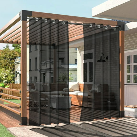 DONGPAI Sheer Outdoor Curtains for Patio Waterproof, Breathable Grommet Voile Sheer Drapes for Porch, Pergola, Cabana, Living Room, Bedroom, 52"x 96", Black, 1 Panel