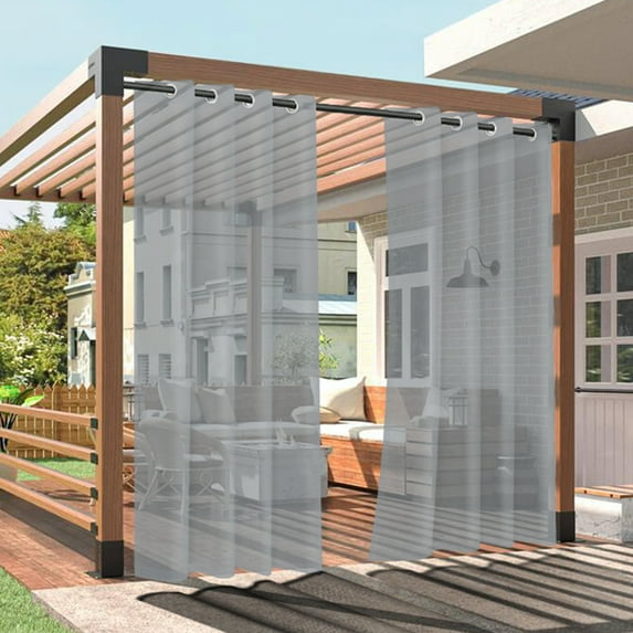 DONGPAI Sheer Outdoor Curtains for Patio Waterproof, Breathable Grommet Voile Sheer Drapes for Porch, Pergola, Cabana, Living Room, Bedroom, 52"x 96", Gray, 1 Panel