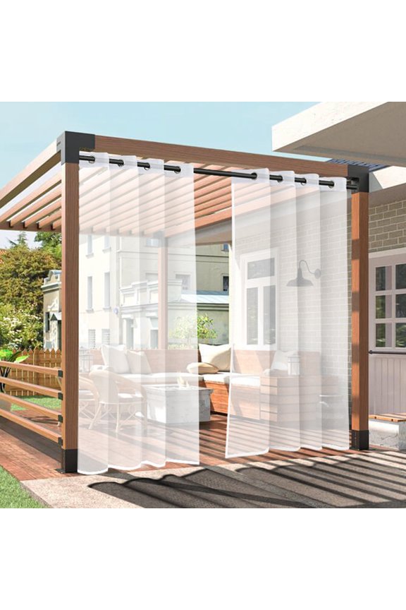 Sheer Outdoor Curtains for Patio Waterproof, Breathable Grommet Voile Sheer Drapes for Porch, Pergola, Cabana, Living Room, Bedroom, 52"x 96", White, 1 Panel