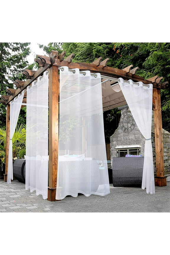 Sheer Outdoor Curtains for Patio Waterproof Grommet Voile Curtain, White, 51 x 72 inch, 1 Panel