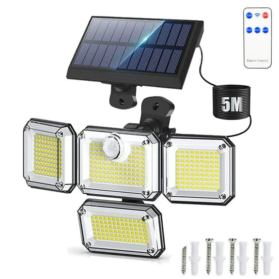 DONGPAI Solar Lights Outdoor Waterproof, 333 LED 4 Heads Motion Sensor Outdoor Lights Security Lights with Remote Flood Lights for Patio Garage Yard Entryways (Cold White 6500K)