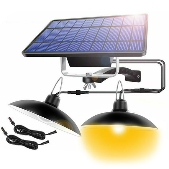 DONGPAI Solar Shed Light, 2 Head Solar Pendant Light IP65 Waterproof Outdoor Solar Lights for Garden Courtyard Barn Balcony, Warm White