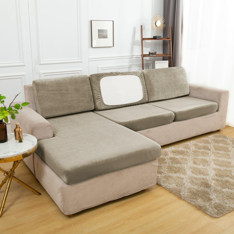 DONGPAI Stretch Couch Cushion Covers for Sectional Sofa L Shape Extra Large Sofa Cushion Furniture Protector with Elastic Bottom Khaki