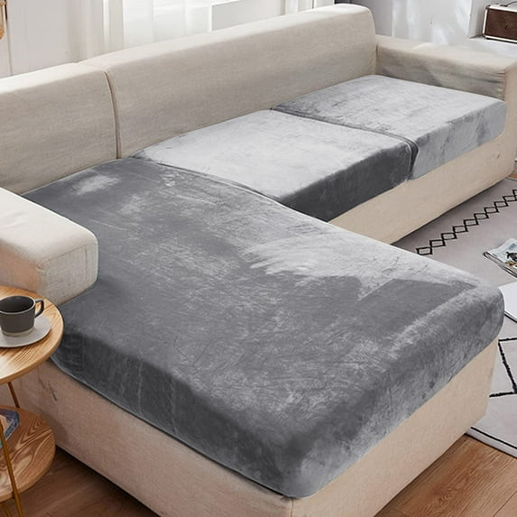 DONGPAI Stretch Velvet Couch Cushion Covers for Sectional Sofa L Shape, Sofa Couch Soft Seat Slipcover, Gray(for 1 Cushions,1 Piece)