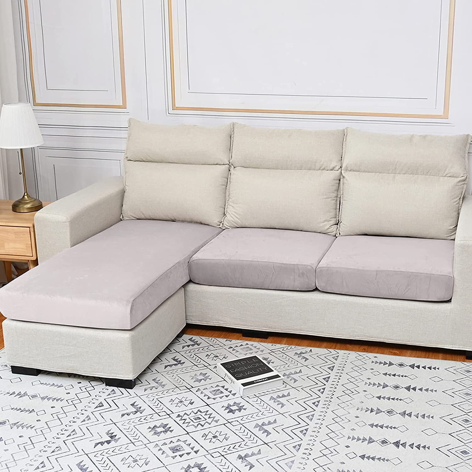 DONGPAI Stretch Velvet Couch Cushion Covers for Sectional Sofa L Shape