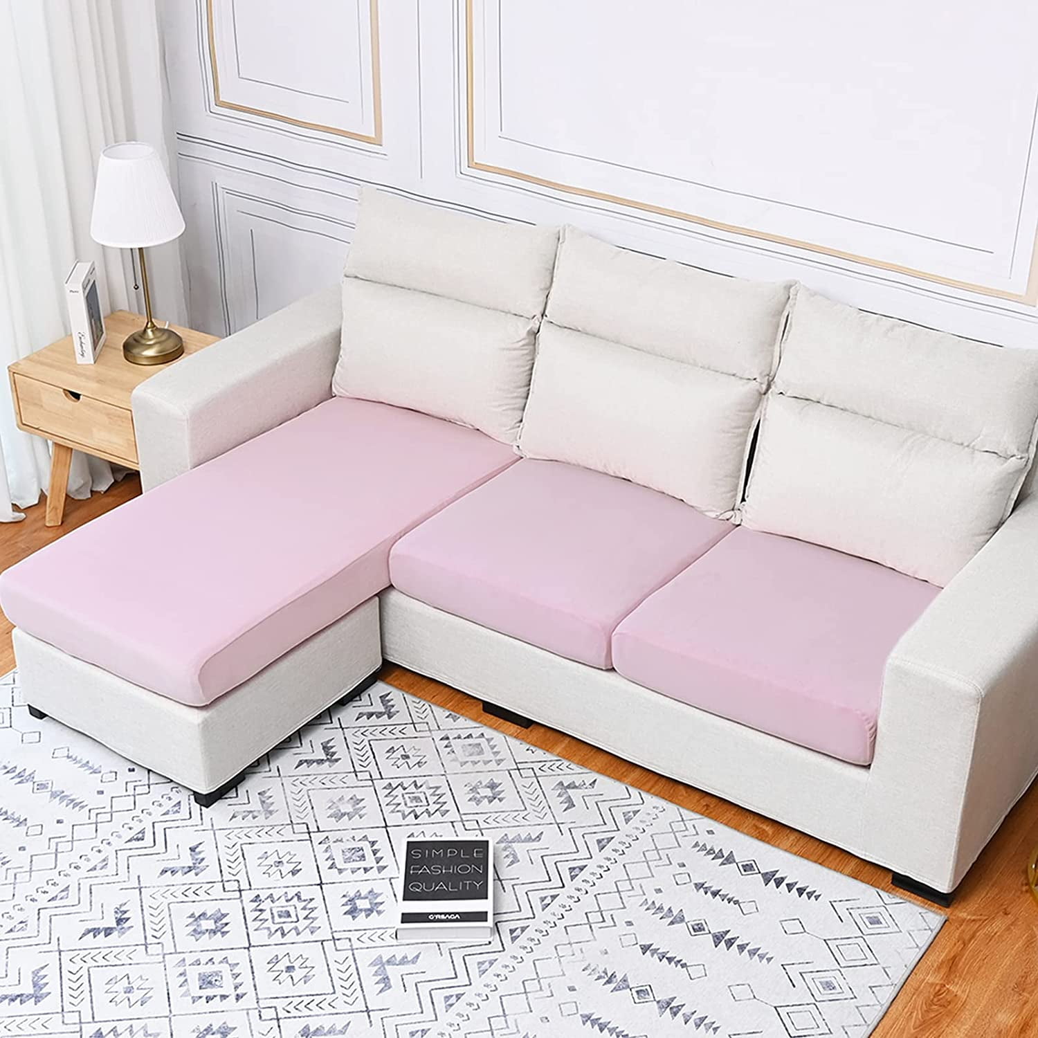 DONGPAI Stretch Velvet Couch Cushion Covers for Sectional Sofa L Shape