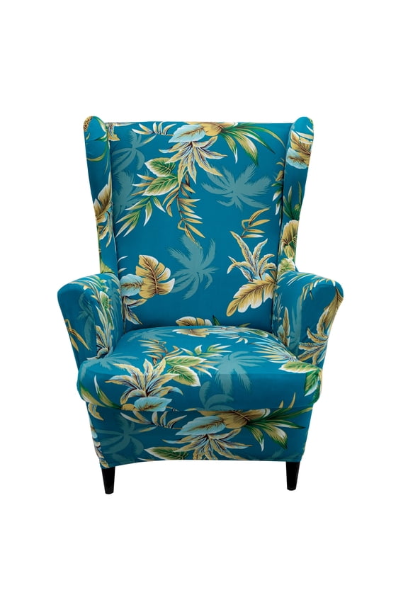 Stretch Wingback Chair Cover Printed Wing Chair Slipcovers Furniture Cover 1-Piece Super Stretch Modern Style Pattern Soft with Elastic Bottom